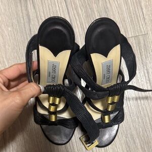 Jimmy Choo Black Sandals with Gold Details